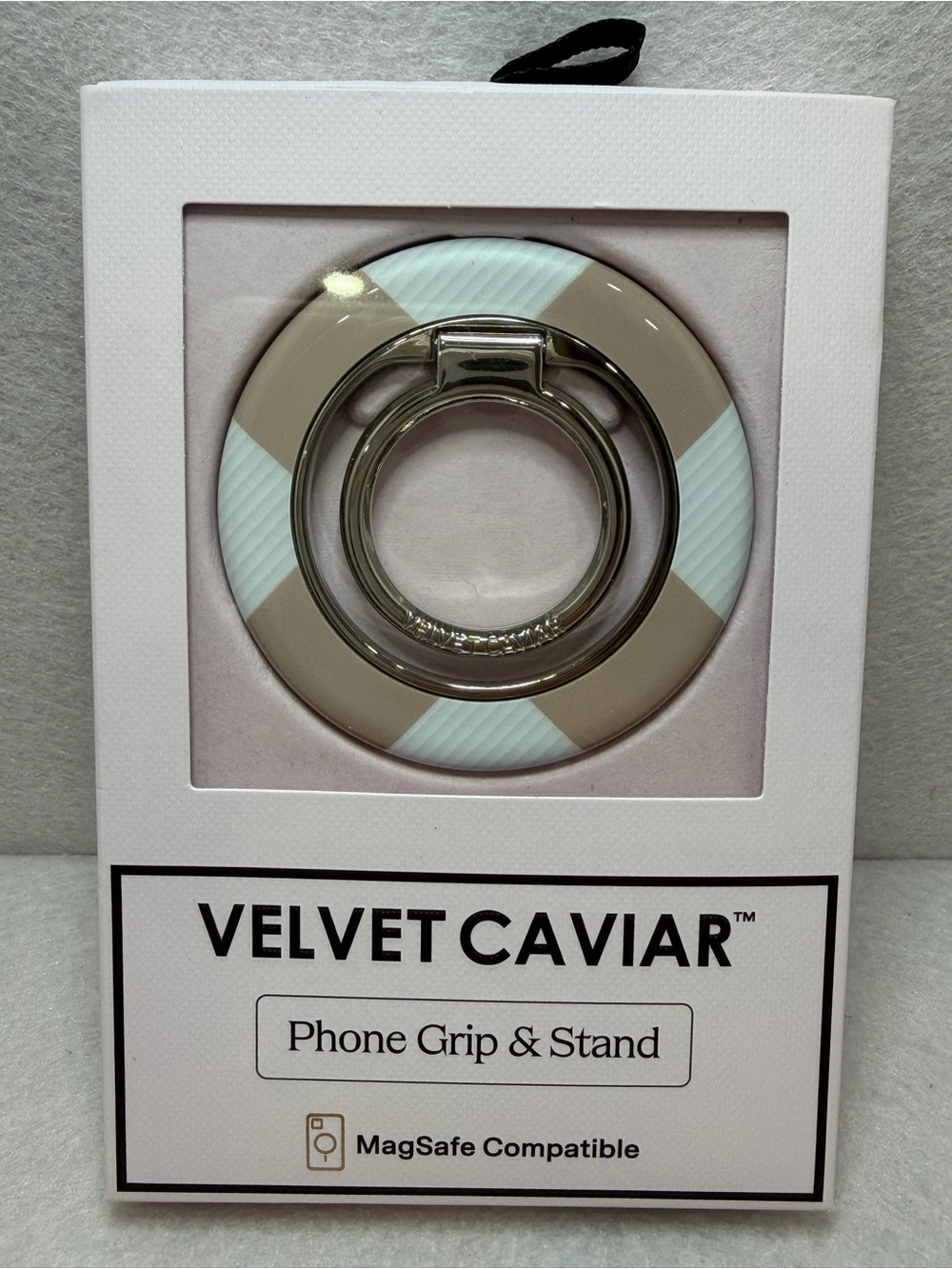 Velvet Caviar Ring Phone Grip & Stand - Taupe and White Stripes